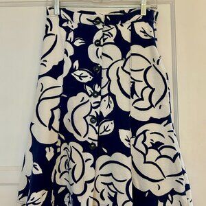 Maeve by Anthropologie Blue White Floral Amiens Flounced Skirt